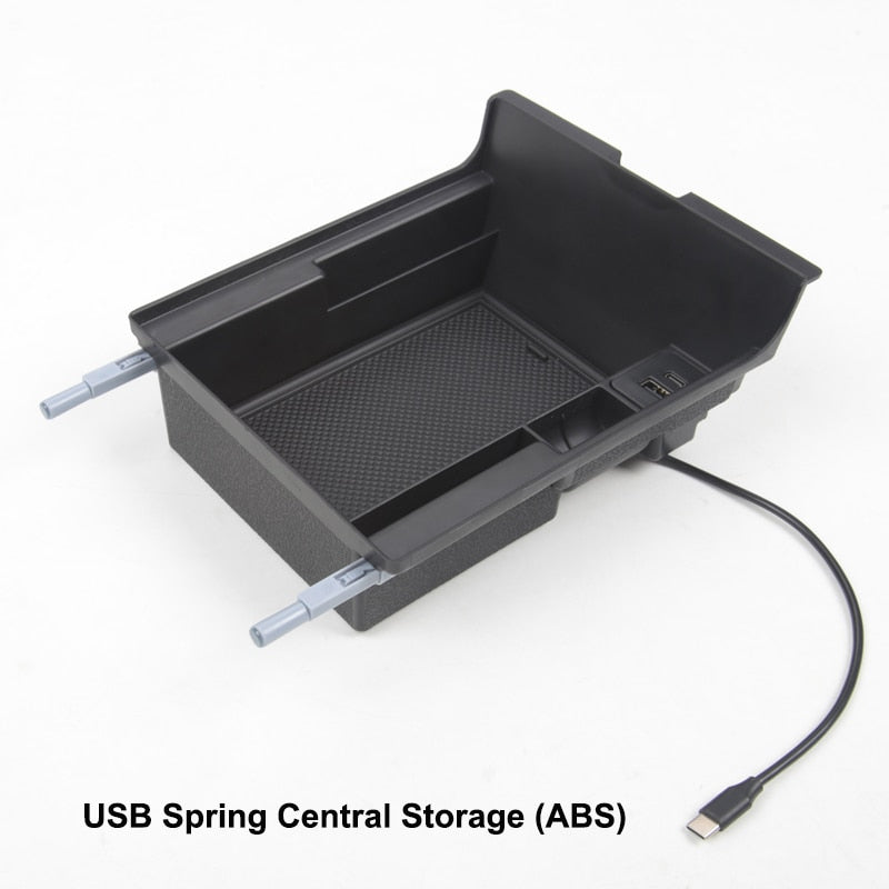 Center Console Armrest Storage Box USB Type-C Port Hub Container