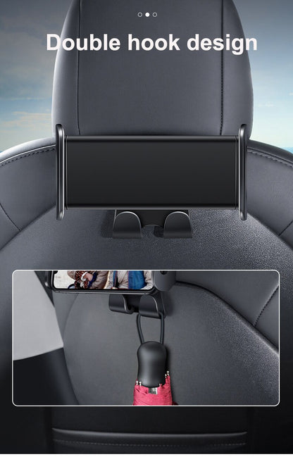 360° Rotating Back Seat Phone and Tablet Holder with 2 Hooks for Tesla Model 3/Y