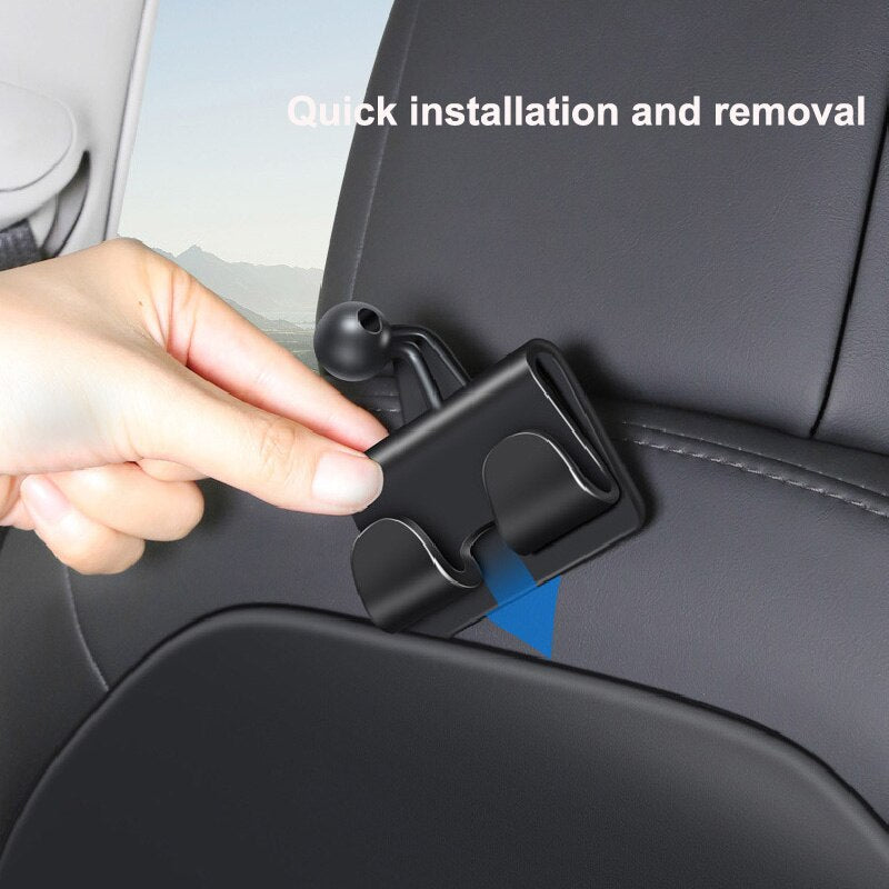 360° Rotating Back Seat Phone and Tablet Holder with 2 Hooks for Tesla Model 3/Y